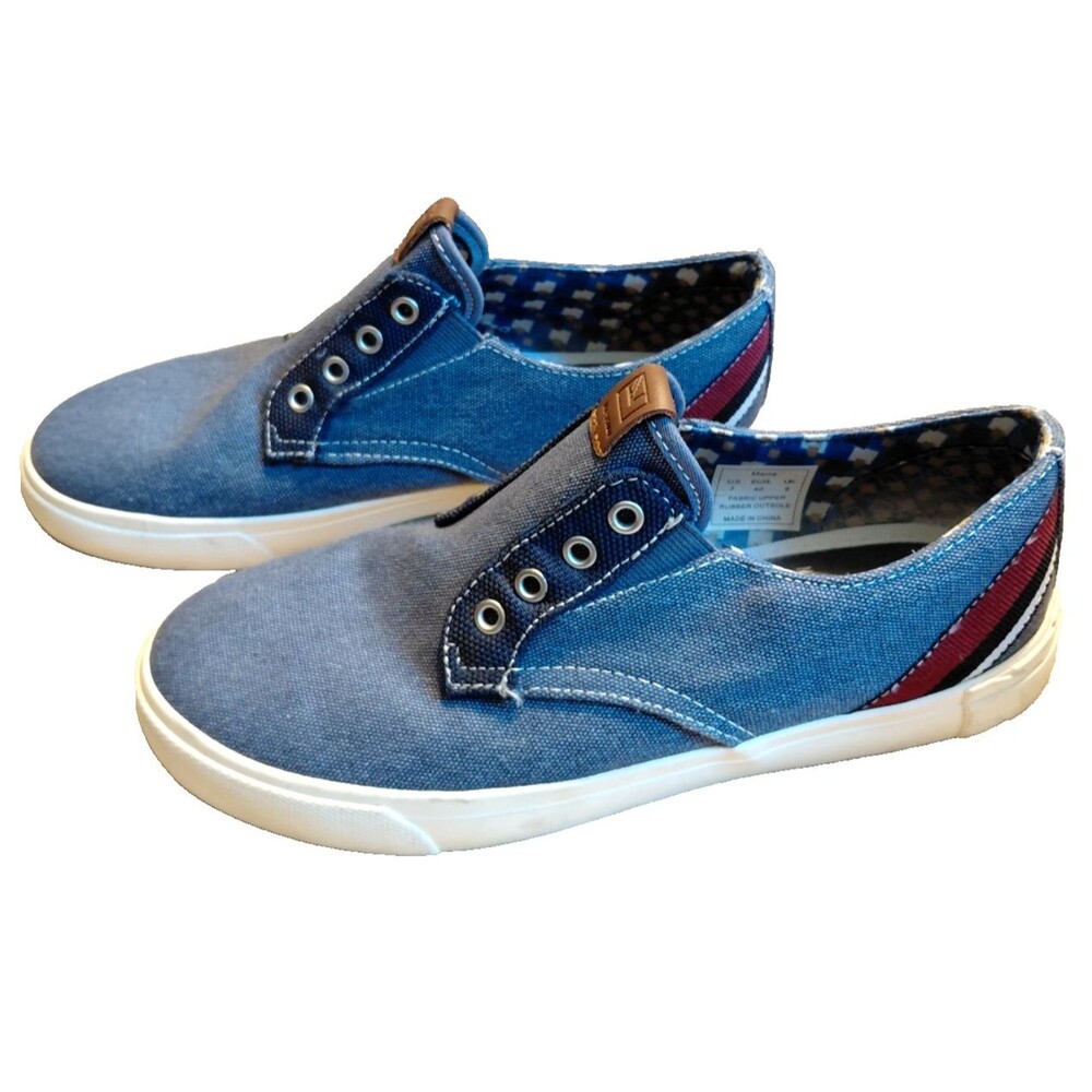 Ben Sherman Percy Mens 7 Blue Canvas Laceless Sneakers Mod Stripe Slip On
